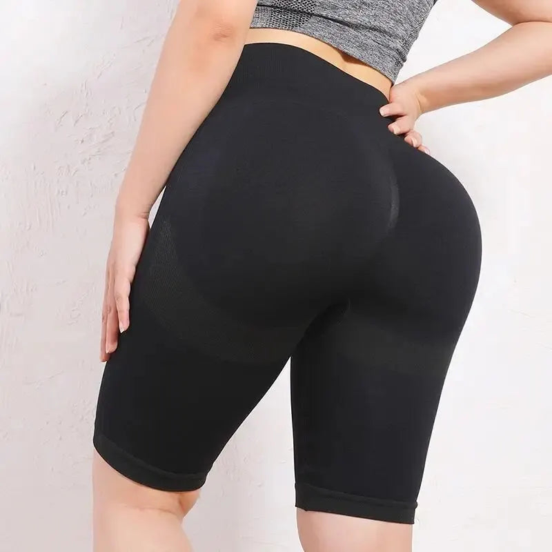 Pantalones cortos elásticos para mujer, cintura alta, control de abdomen, fruncidos, sin costuras, para realzar  glúteos, mallas de compresión para entrenamiento en el gimnasio.